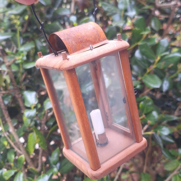 Lantern Wooden Primitive Handmade Hanging Candle Holder with Metal Small Little - Picture 6 of 17
